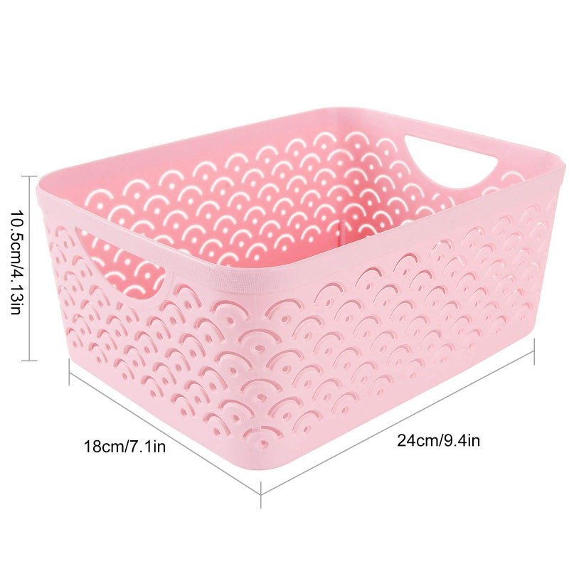 STARVAST 5 Pack Plastic Storage Baskets  Portable Pink Fish Scale Pattern Hollow Desktop Storage Bin Box with Handle for Kitchen  Bathroom  Kids Room or Nursery Storage - 9.4 x 7.1 x 4.1 inches - Image 2